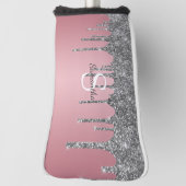 Zilveren Glitter Drips Roze Goud Roze Monogram Naa Golfheadcover (Draai 90)