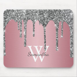 Zilveren Glitter Drips Roze Goud Roze Monogram Naa Muismat