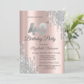 Zilveren Glitter Drips Roze Gouden 40ste Verjaarda Kaart (Staand voorkant)