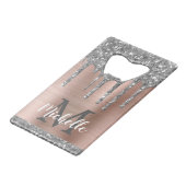 Zilveren Glitter Drips Roze Gouden Metallic Monogr Creditkaart Flessenopener (Achterkant Gekanteld)