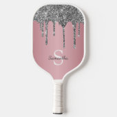 Zilveren Glitter Drips Roze Gouden Monogram Naam Pickleball Paddle (Achterkant)