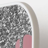 Zilveren Glitter Drips Roze Gouden Monogram Naam Pickleball Paddle (Links Detail)