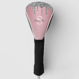 Zilveren Glitter Drips Roze Gouden Roze Monogram N Golfheadcover