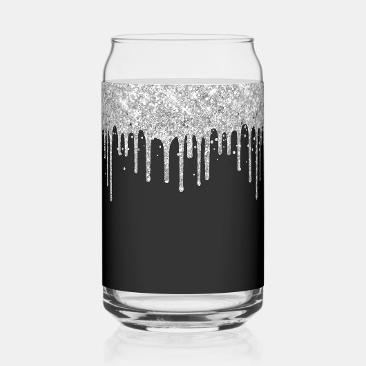 Zilveren Glitter Drips Zwart 21e Verjaardag Blikvorm Glas (Achterkant)