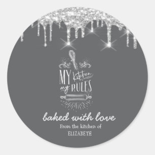 Zilveren Glitter Drops Bakkerij Gereedschap Ronde Sticker