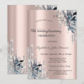 Zilveren glitter druipt winterbloemen bruiloft kaart (Voorkant / Achterkant)