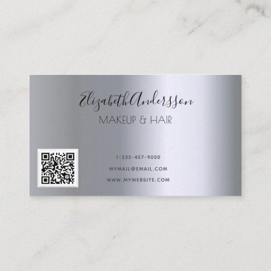 Zilveren glitter druppel make-up haar QR code Visitekaartje (Achterkant)