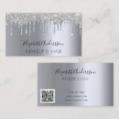 Zilveren glitter druppel make-up haar QR code Visitekaartje (Voorkant / Achterkant)