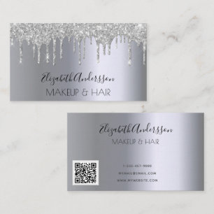 Zilveren glitter druppel make-up haar QR code Visitekaartje