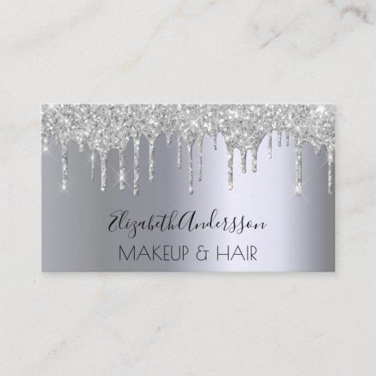 Zilveren glitter druppel make-up haar QR code Visitekaartje (Voorkant)