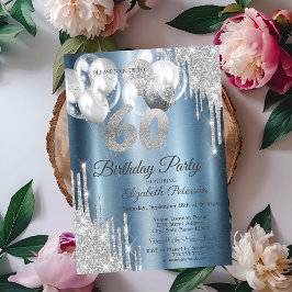 Zilveren Glitter Druppels Ballonnen Blauw Metalen  Kaart