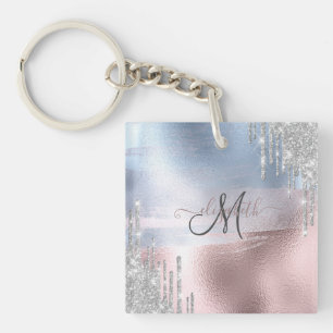 Zilveren Glitter Druppels Blauw Rose Goud Metaalac Sleutelhanger