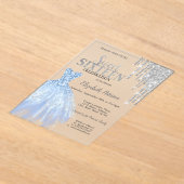 Zilveren Glitter Druppels, Blauwe Jurk Sweet 16 Acryl Uitnodigingen (Laagn)
