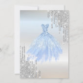 Zilveren glitter druppels, blauwe jurk zilver zoet kaart (Achterkant)