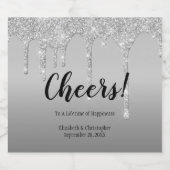 Zilveren glitter druppels bruiloft wijn fles sparkling wijnetiket (Enkel label)