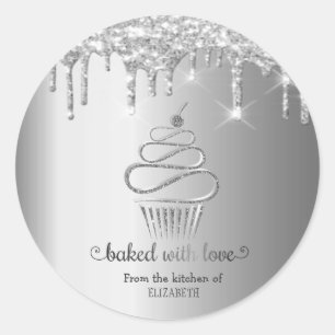 Zilveren Glitter Druppels Cupcakes Keuken Ronde Sticker