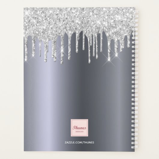 Zilveren glitter druppels foto naam script planner (Achterkant)