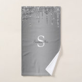 Zilveren Glitter Druppels Glans Monogram Naam Bad Handdoek (Handdoek)