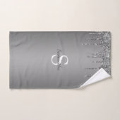 Zilveren Glitter Druppels Glans Monogram Naam Bad Handdoek (Handdoek)