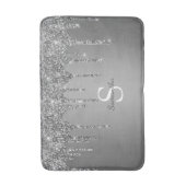 Zilveren Glitter Druppels Glans Monogram Naam Badmat (Voorkant Verticaal)