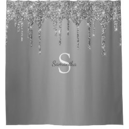 Zilveren Glitter Druppels Glans Monogram Naam Douchegordijn