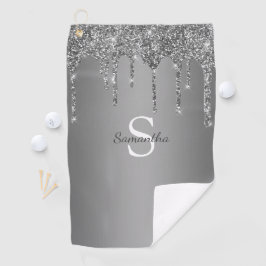 Zilveren Glitter Druppels Glans Monogram Naam Golfhanddoek