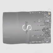 Zilveren Glitter Druppels Glans Monogram Naam Golfhanddoek (Horizontaal)