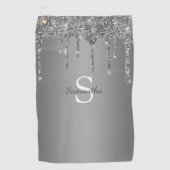 Zilveren Glitter Druppels Glans Monogram Naam Golfhanddoek (Voorkant)