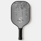 Zilveren Glitter Druppels Glans Monogram Naam Pickleball Paddle (Achterkant)