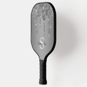 Zilveren Glitter Druppels Glans Monogram Naam Pickleball Paddle (Links)