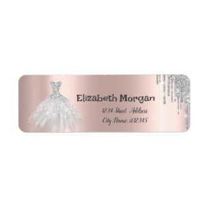 Zilveren Glitter Druppels, Jurk Rose Goud Etiket