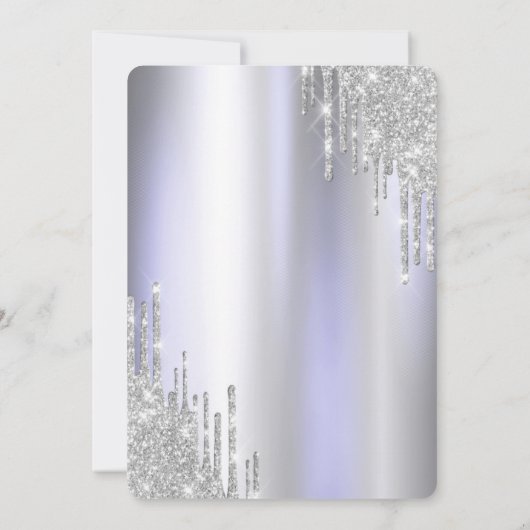 Zilveren Glitter Druppels Jurk Violet Quinceañera Kaart (Achterkant)