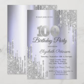 Zilveren glitter druppels licht Paarse 100e verjaa Kaart (Voorkant / Achterkant)