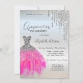 Zilveren glitter druppels, luxe jurk quinceanera kaart (Voorkant)