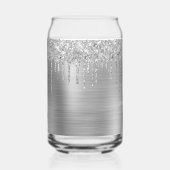 Zilveren Glitter druppels Metallic 21e verjaardag Blikvorm Glas (Achterkant)