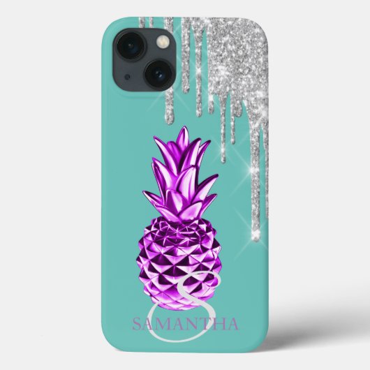 Zilveren Glitter Druppels Metallic Ananas Groen Case-Mate iPhone Case (Achterkant)
