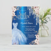 Zilveren Glitter Druppels, Metallic Blauwe Jurk Bl Kaart (Staand voorkant)