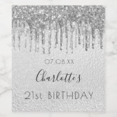 Zilveren glitter druppels naam verjaardag wijn etiket (Enkel label)