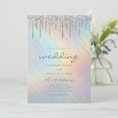 Zilveren glitter druppels regenboog holografische  kaart (Staand voorkant)