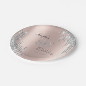 Zilveren Glitter Druppels Roze Goud 80ste Papieren Bordje (Gekanteld)