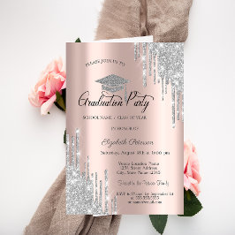 Zilveren Glitter Druppels, Roze Gouden Afstuderen Kaart