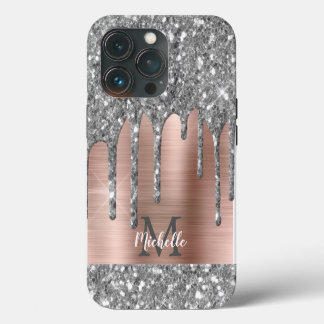 Zilveren Glitter Druppels Roze Gouden Metalen Mono iPhone 13 Pro Hoesje