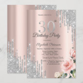 Zilveren Glitter Druppels Rozen Rose Goud 30e Kaart (Voorkant / Achterkant)