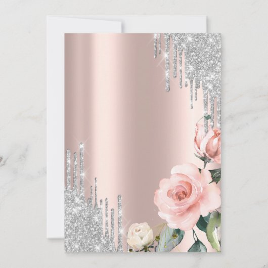 Zilveren Glitter Druppels Rozen Roze Goud 35e Kaart (Achterkant)