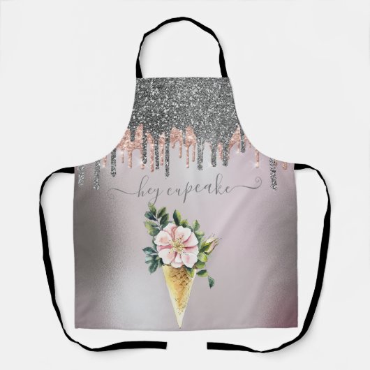 Zilveren Glitter Druppels Snoepjes IJs Bloemen Sch Schort (Voorkant)