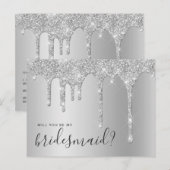 Zilveren glitter druppels zal je mijn bruidsmeisje uitnodiging briefkaart (Voorkant / Achterkant)