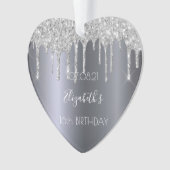 Zilveren glitter druppels zoet 16 ornament (voorkant)
