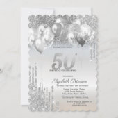 Zilveren Glitter druppelt ballonnen 50ste verjaard Kaart (Voorkant)