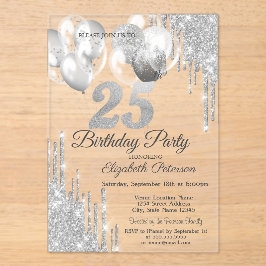 Zilveren Glitter druppelt ballonnen Blauw Metallic Acryl Uitnodigingen