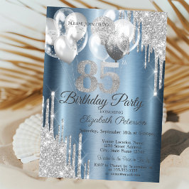 Zilveren Glitter Druppelt Ballonnen Blauw Metallic Kaart